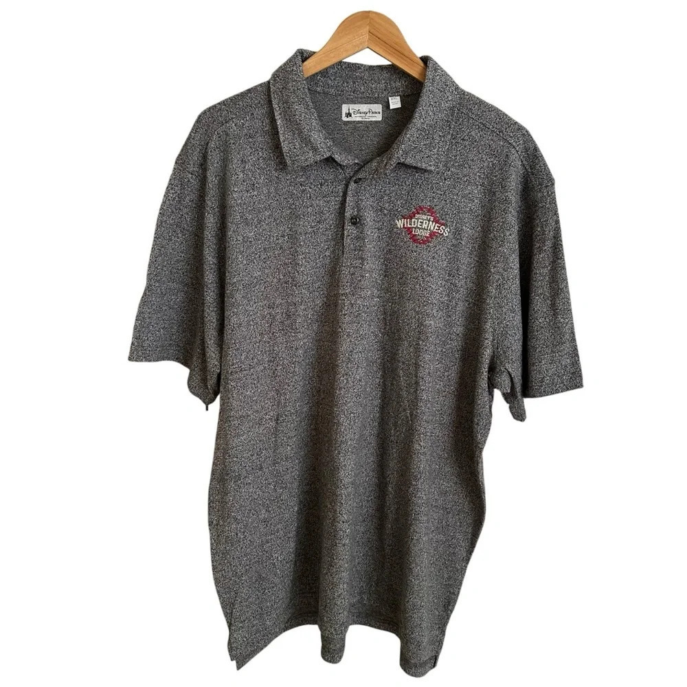 NWT Disney Parks Mens XXL Heathered Gray Polo Shirt Wilderness Lodge Embroidered